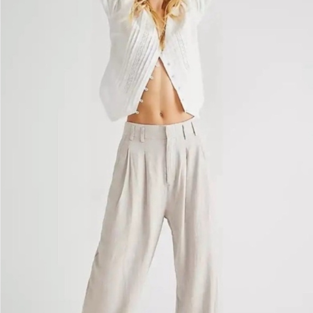 Free People Cream Wide-Leg Trousers